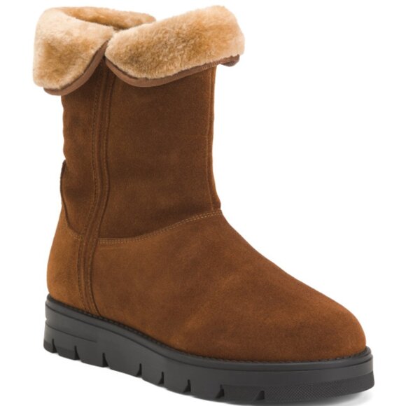 NEW NICO NERINI Suede Faux Shearling Lined Boots With Foldable Ice Cleats 364mn - Picture 1 of 6